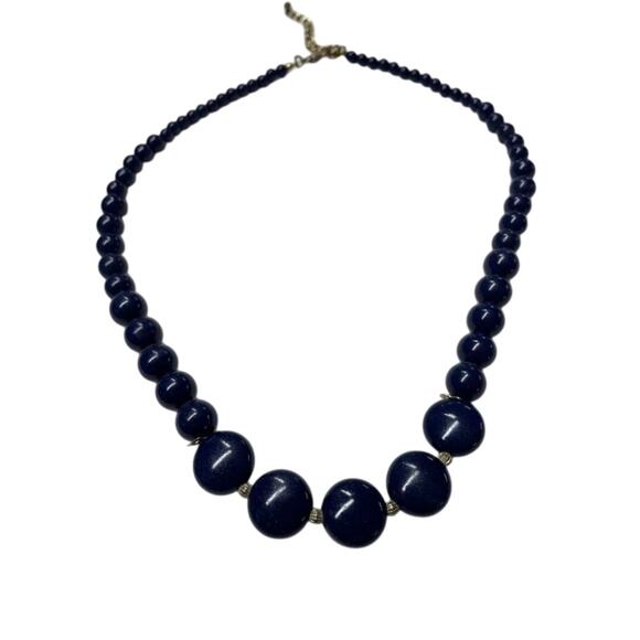 Vintage Beaded Necklace Navy Blue Old Money Classic Sing Stand Bass Color Clasp - Picture 1 of 7